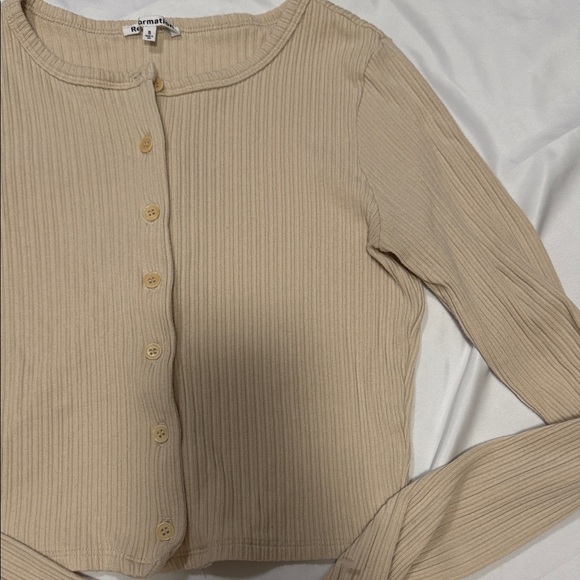 Reformation Tan Ribbed Button-Down Shirt - Picture 5 of 5